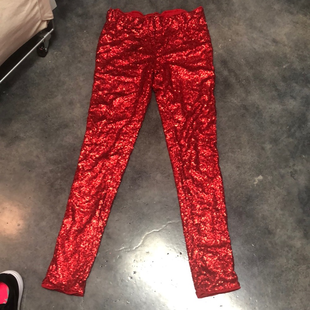 Red sequin leggings